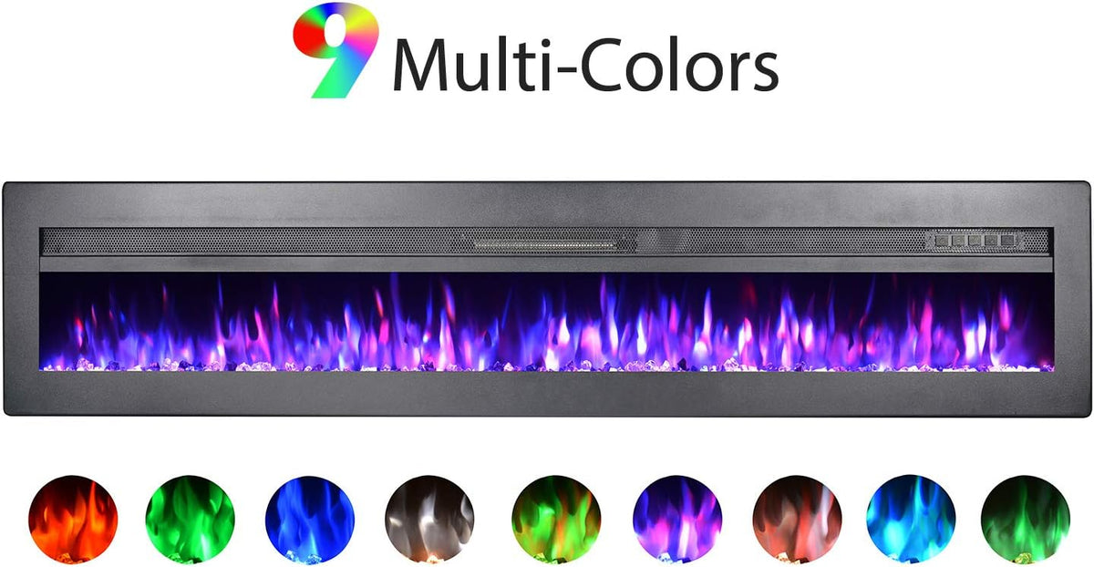 Black 60 Inch Wall Recessed Electric Fireplace with Remote X1400