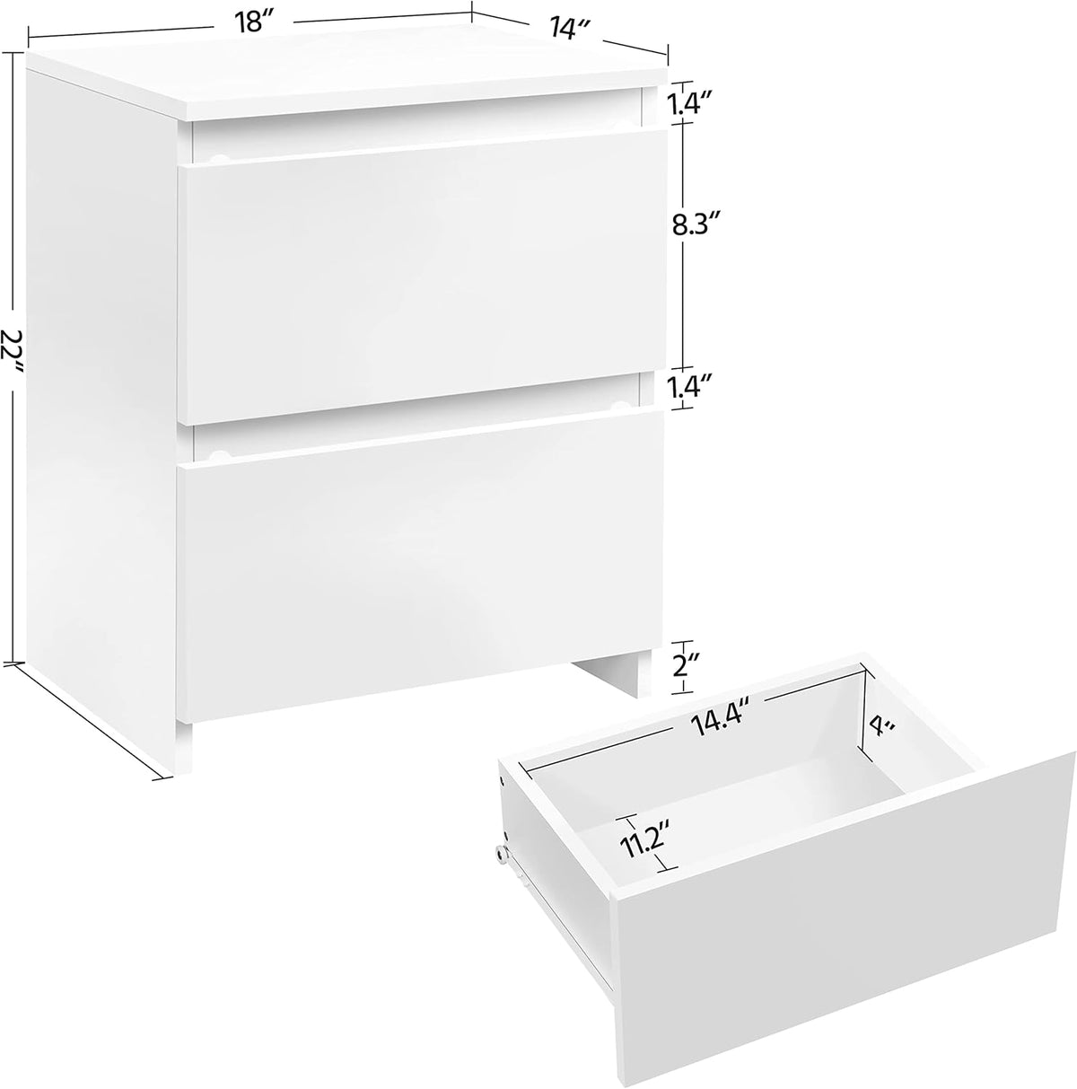 White 2-Drawer End Table, 18 x 14 x 22 inches P180873