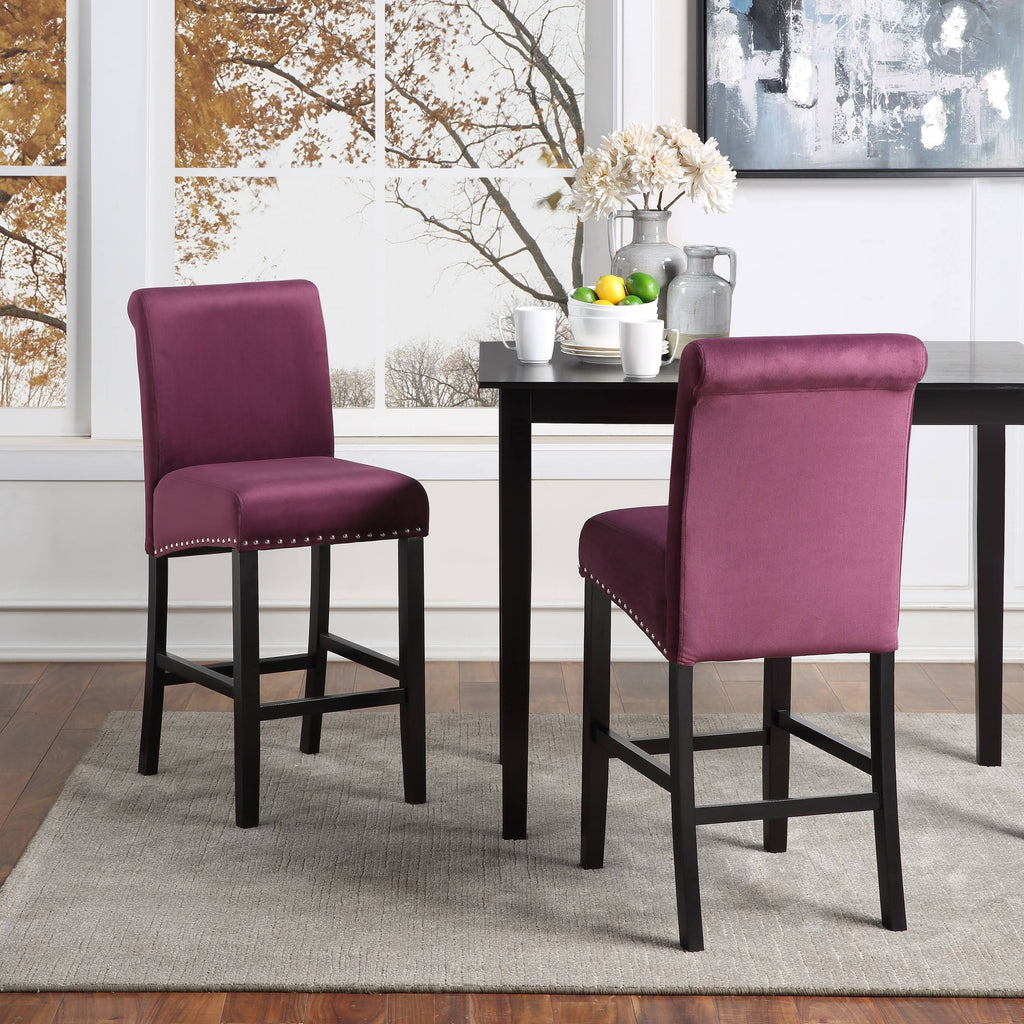 Deep Red Velvet Counter Chair Set of 2 D892403