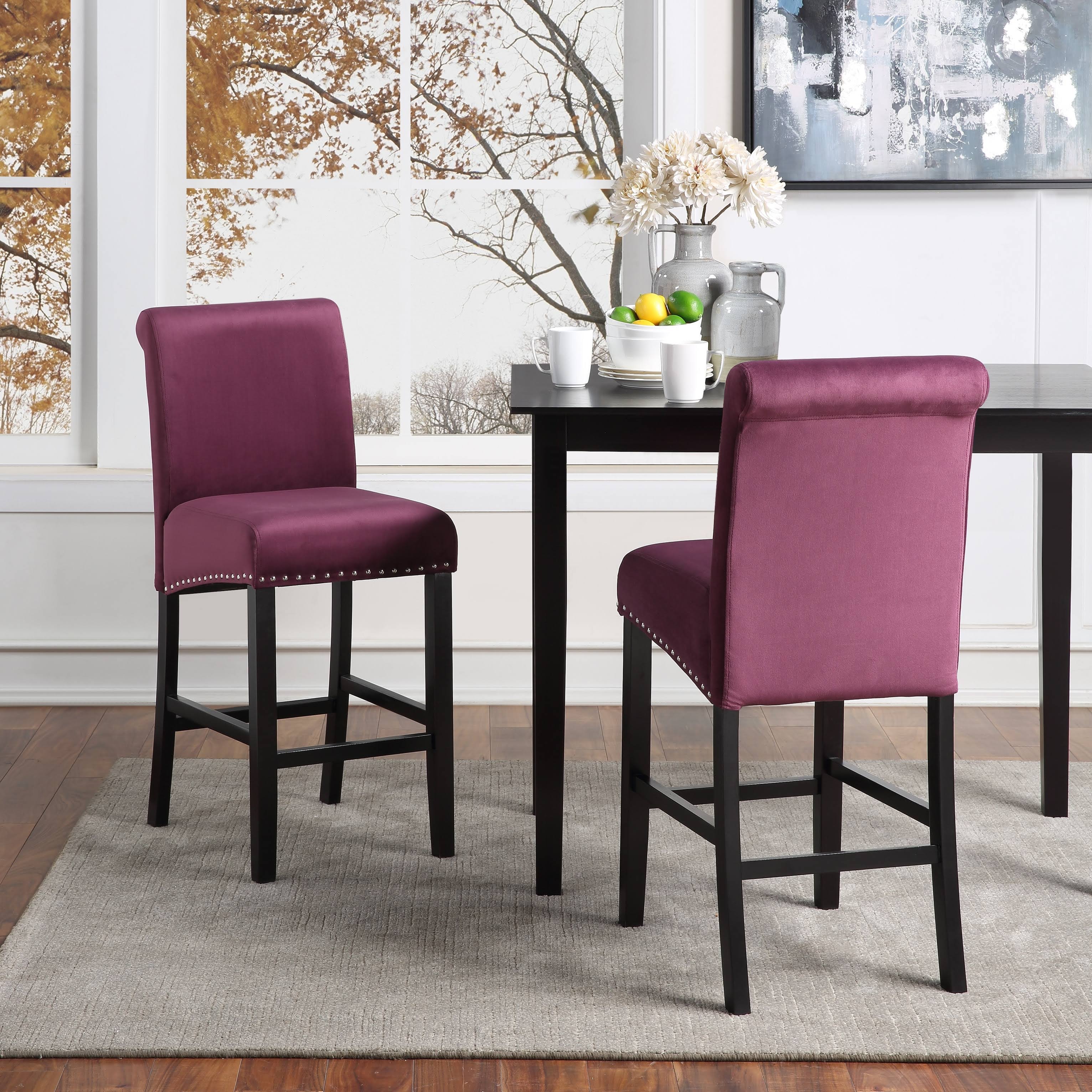 Deep Red Velvet Counter Chair Set of 2 D892403
