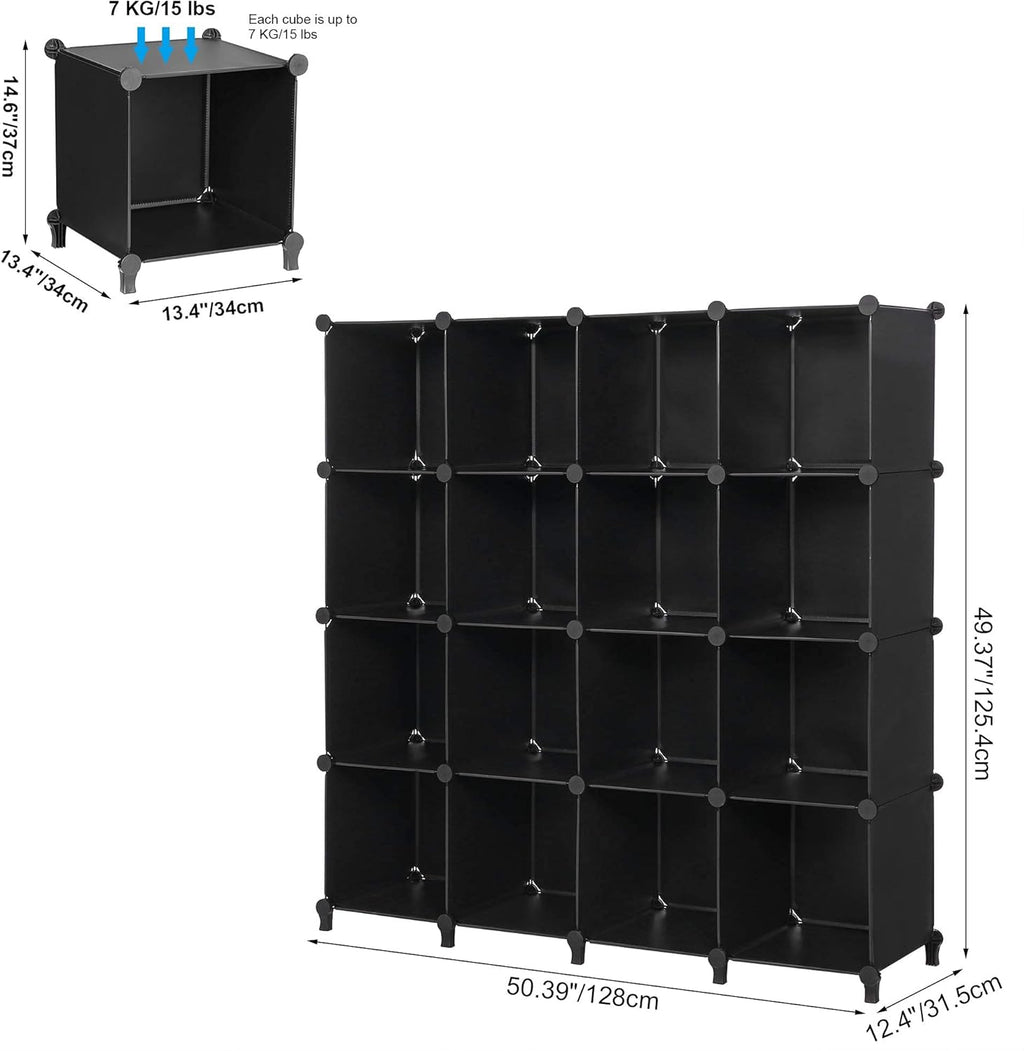 16-Cube Plastic Storage Cabinet Black Pack of 2 F9722