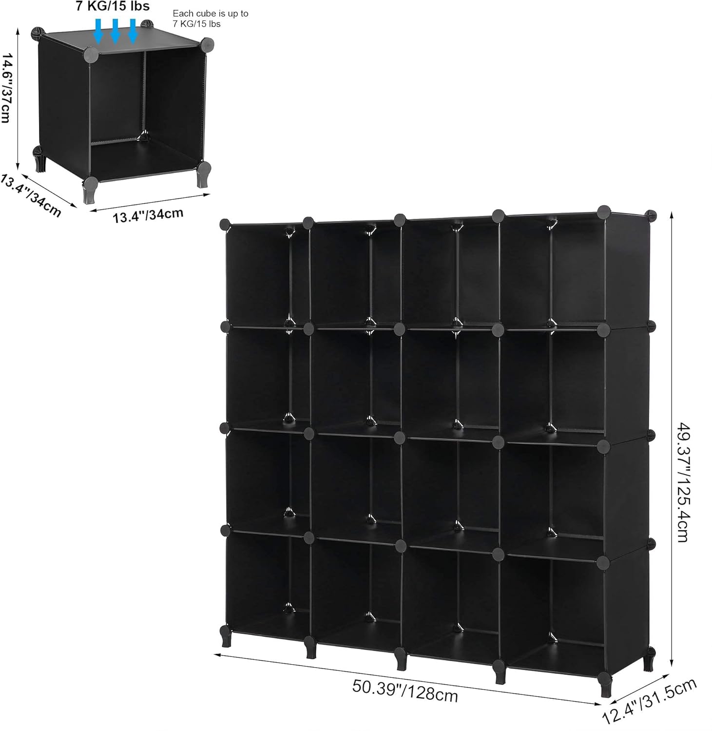 16-Cube Plastic Storage Cabinet Black Pack of 2 F9722