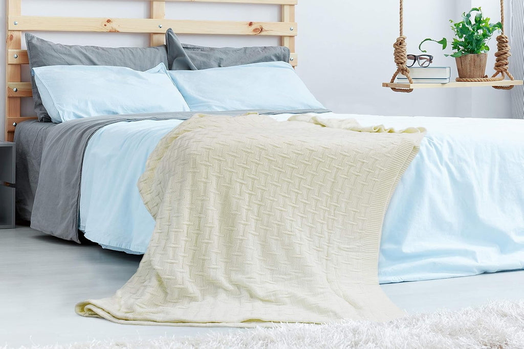 Blue Queen 90”X90” Cotton Basket Weave Blanket S404938