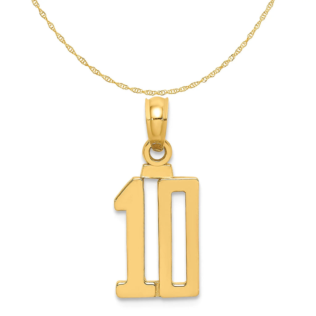 14K Yellow Gold Polished Number 10 Pendant Charm with 10K Yellow Gold Rope Chain Necklace 16'' U539884