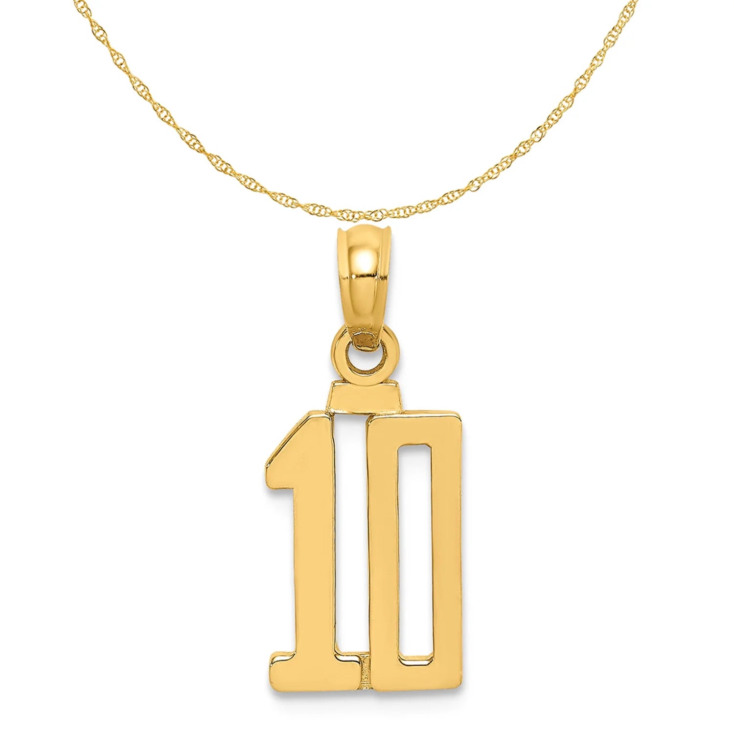 14K Yellow Gold Polished Number 10 Pendant Charm with 10K Yellow Gold Rope Chain Necklace 16'' U539884