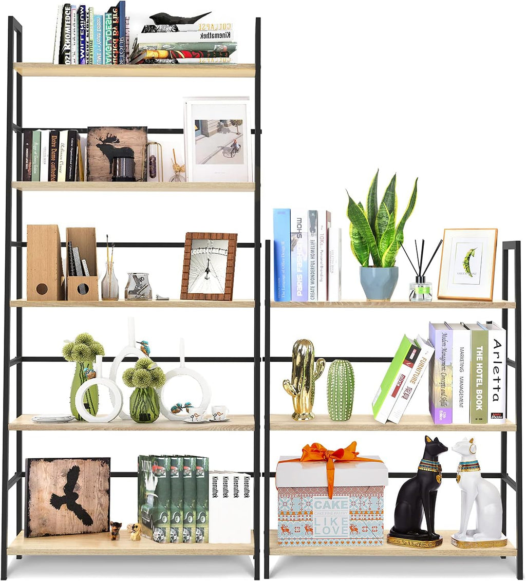 5-Tier Wood Bookshelf with Metal Frame P9524