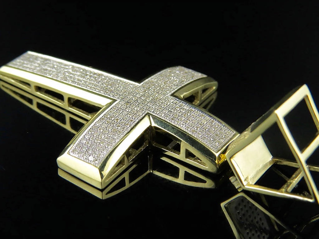 10K Yellow Gold Dome Cross Pendant Charm 1.70ct P2399