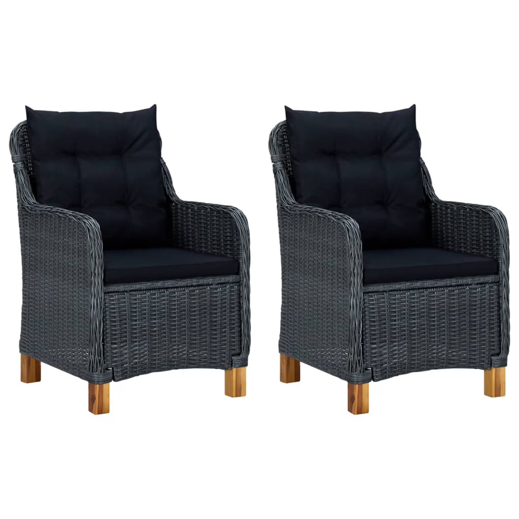 2 pcs Poly Rattan Patio Chairs with Cushions Dark Gray Q636393