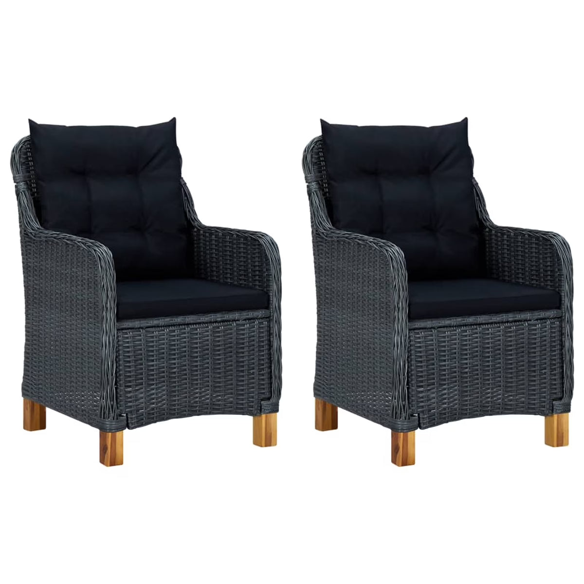 2 pcs Poly Rattan Patio Chairs with Cushions Dark Gray Q636393