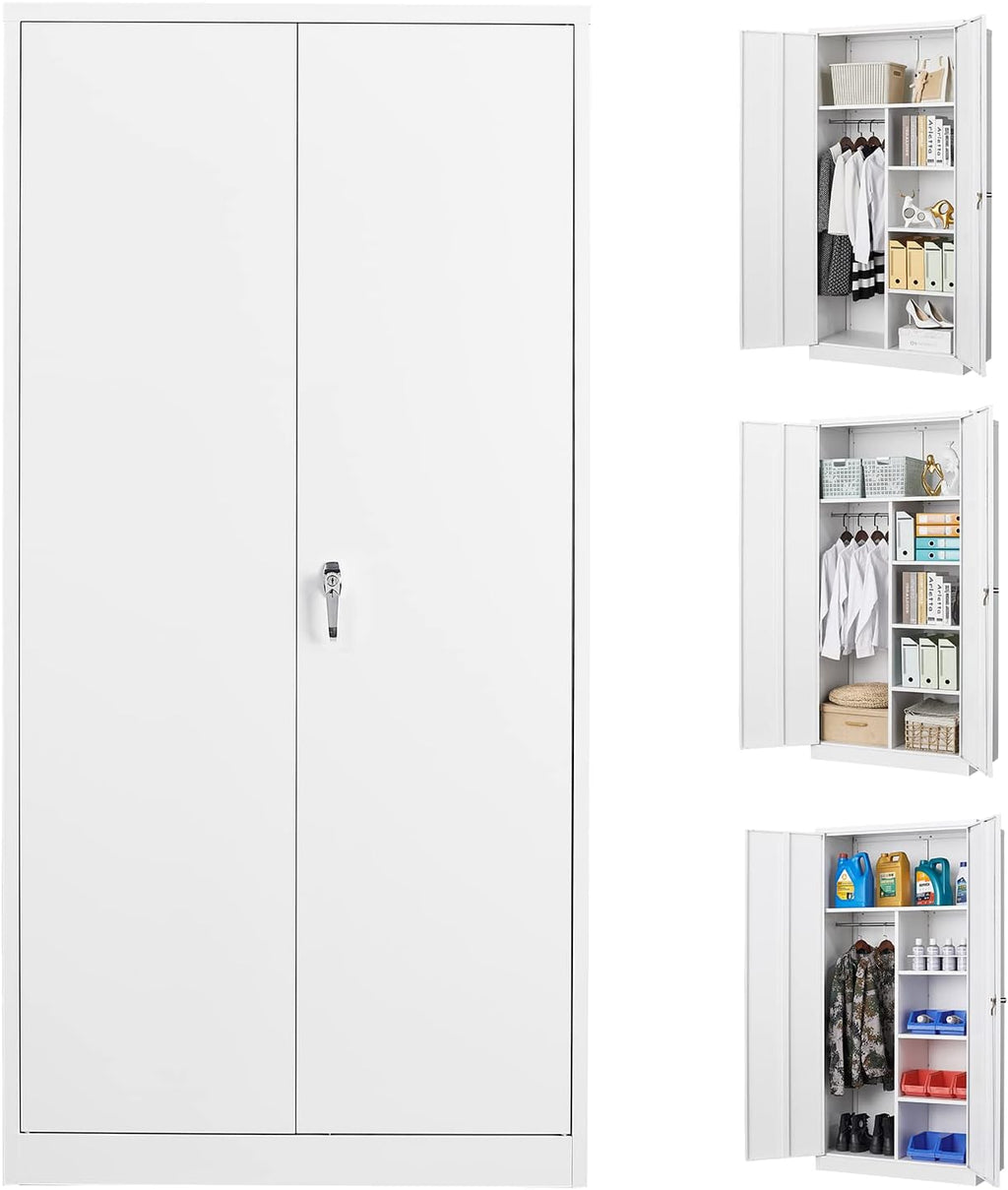 72" Tall Steel Storage Cabinet with Locking Door and 4 Adjustable Shelves Y253