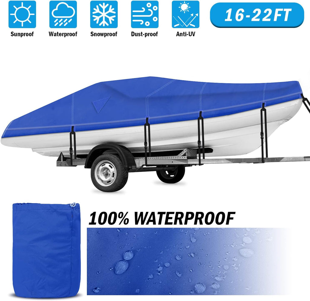 600D Waterproof Trailerable Boat Cover (17-19ft, Beige) Q435403