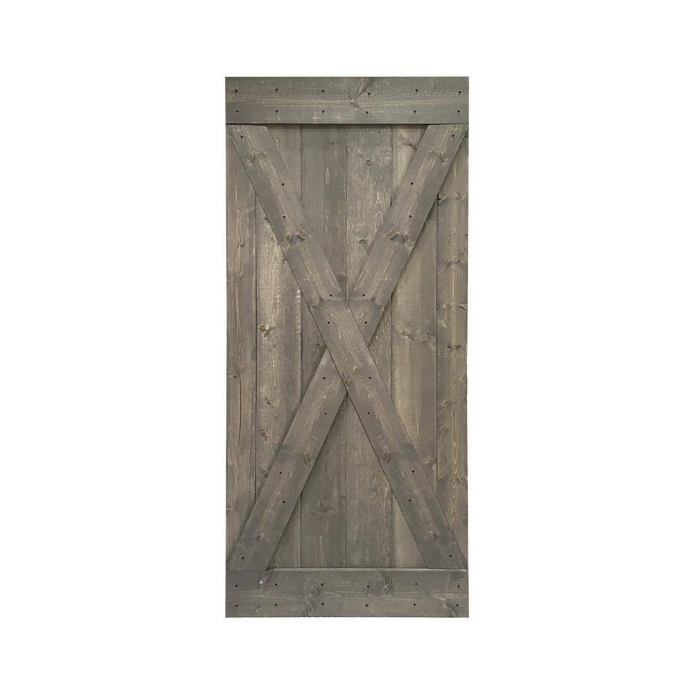 Weather Gray Solid Knotty Pine Wood Interior Sliding Barn Door Slab V822840