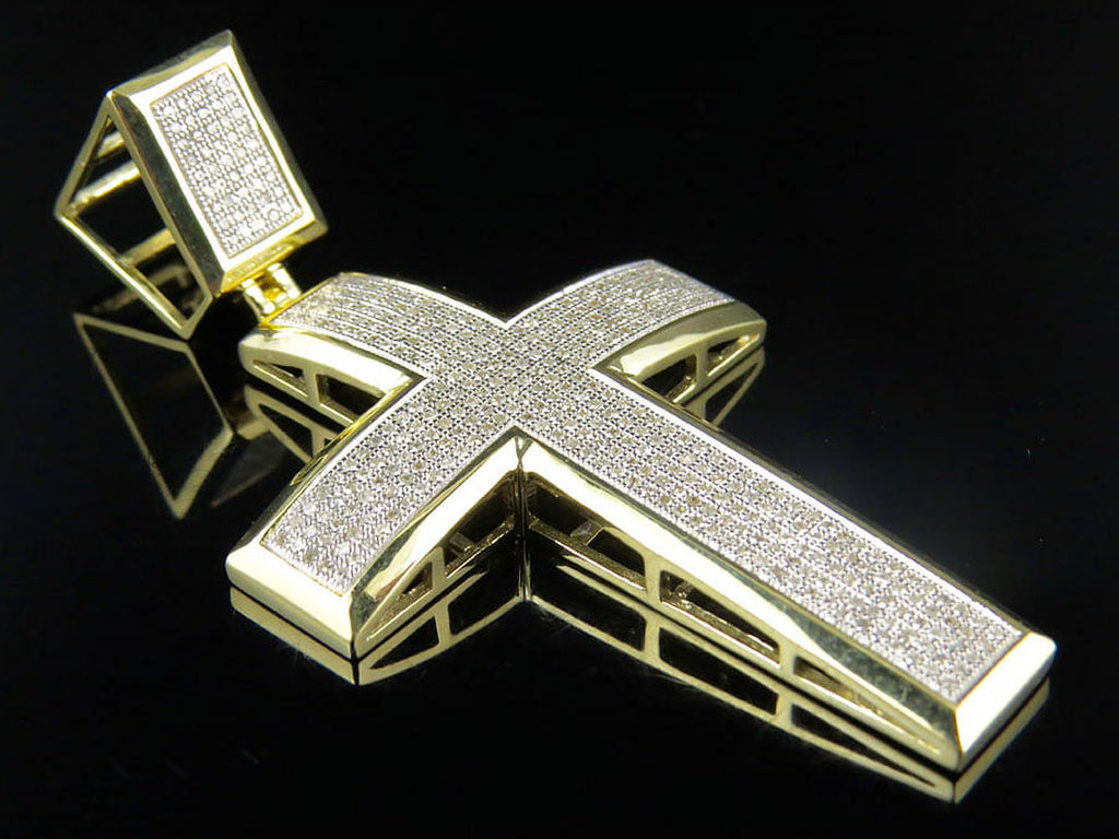10K Yellow Gold Dome Cross Pendant Charm 1.70ct P2399
