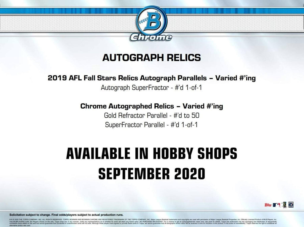 2020 Bowman Chrome Baseball Choice HTA Box P412236