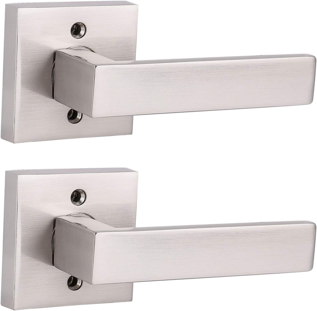 Brushed Nickel Square Entrance Door Lever with Deadbolt Locksets, 2 Pack X801640