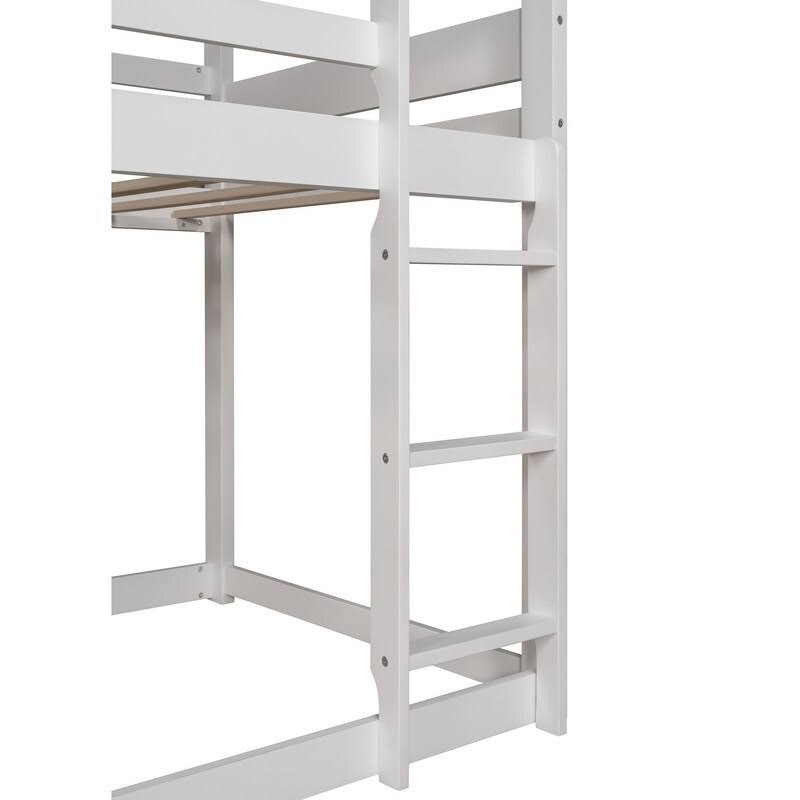 Antique White Twin Over Twin Solid Wood Loft Bed with Ladder D491