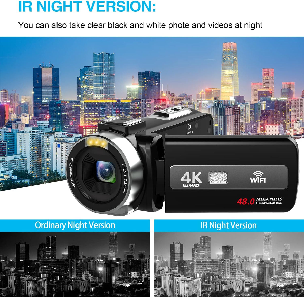 4K Camcorder with IR Night Vision and 18X Digital Zoom A32895
