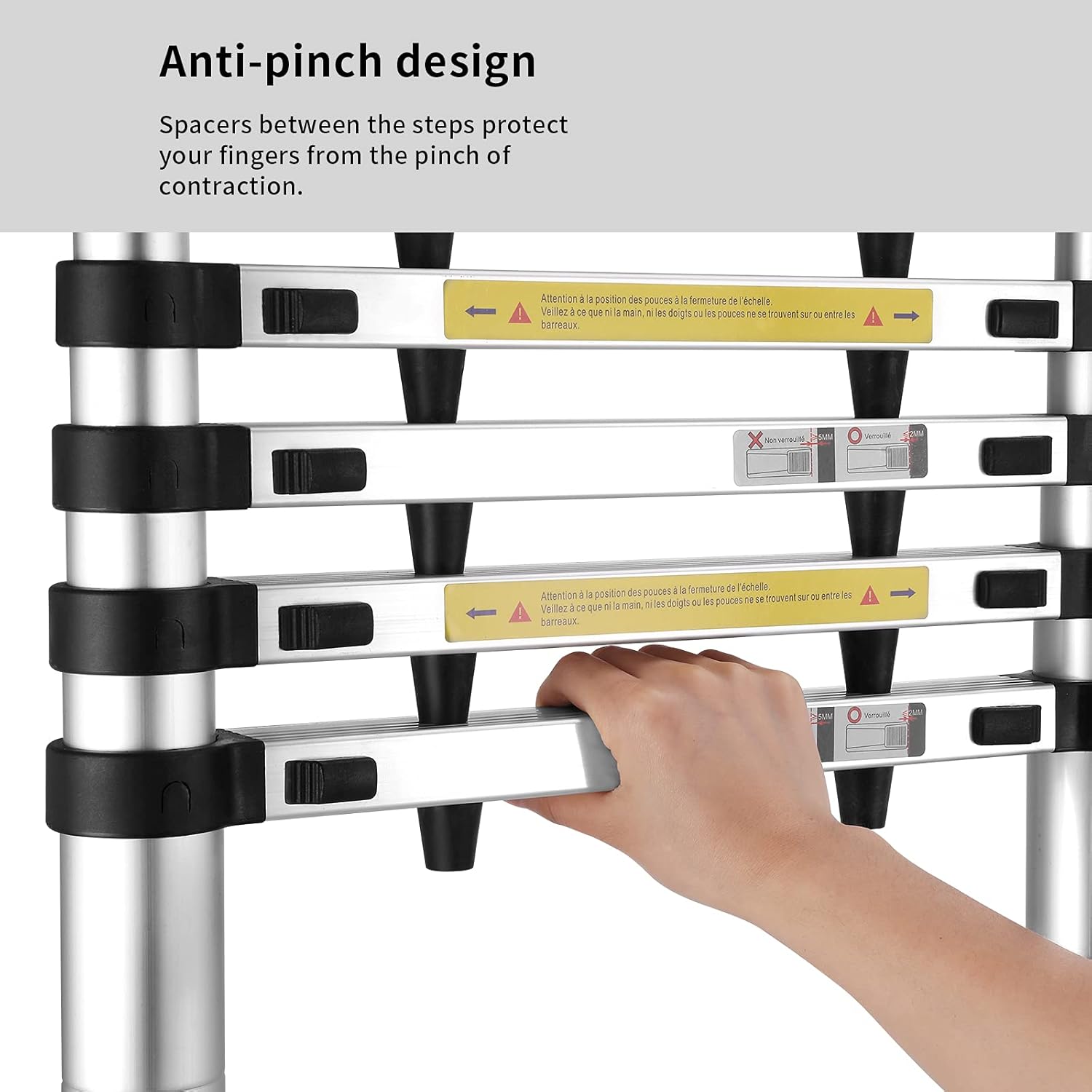 Telescoping Ladder 8.5 ft Aluminum Anti-Pinch Collapsible Ladder J2052