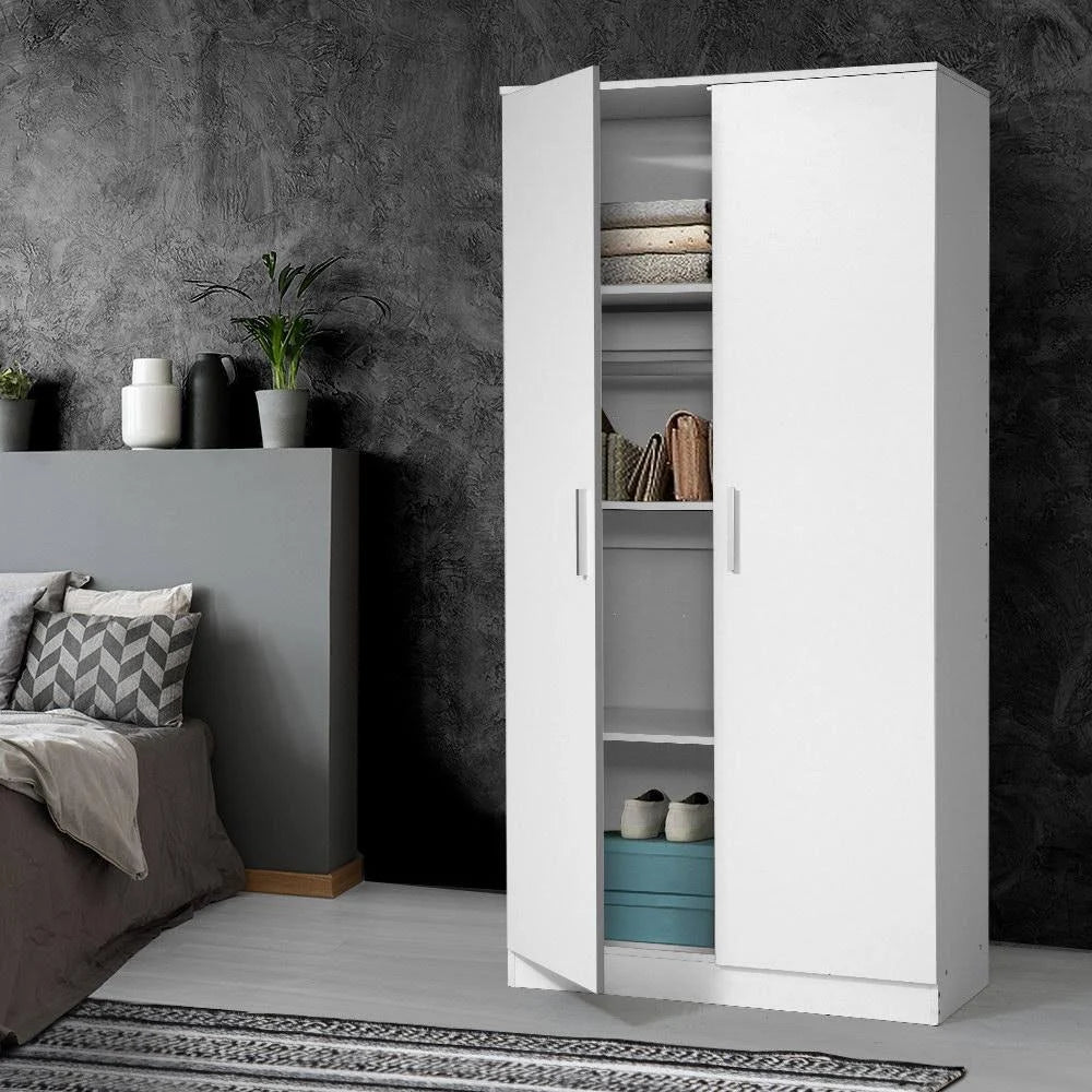 White 2 Door 180cm Wardrobe Closet Storage Cabinet T4987