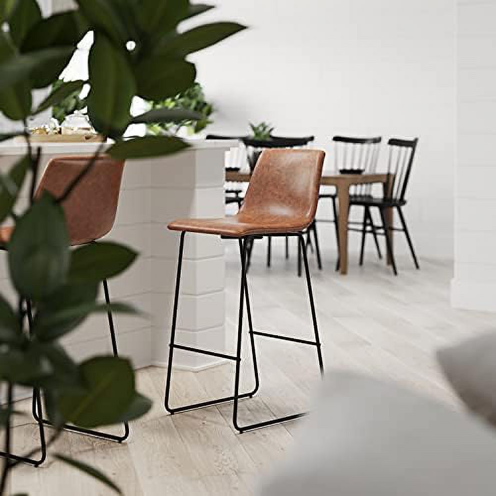 Light Brown Faux Leather Bucket Seat Stools G42374