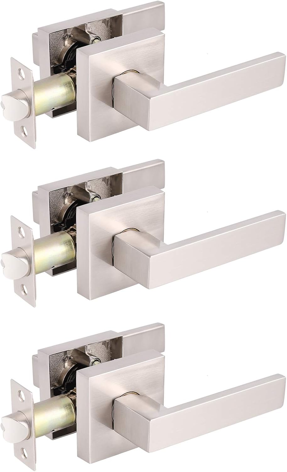 Brushed Nickel Square Entrance Door Lever with Deadbolt Locksets, 2 Pack X801640
