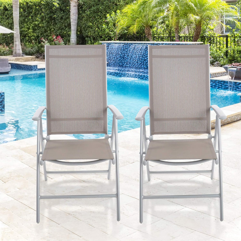 Set of 2 Aluminum Adjustable Reclining Patio Folding Sling Back Chairs L68035
