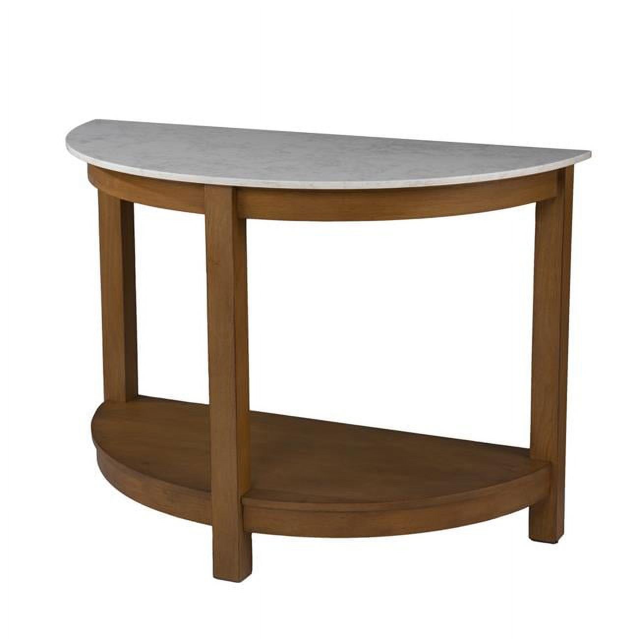 White & Natural Faux Marble Half Circle Console Table with Storage D56006