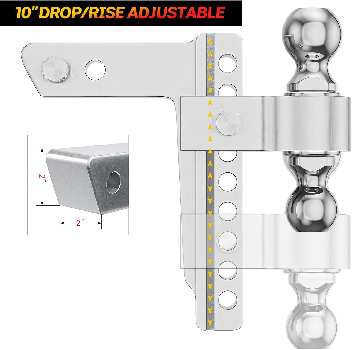 Adjustable Trailer Hitch Ball Mount, 2.5-Inch Receiver, 8-Inch Drop, 8-Inch Rise, Dual Towing Balls with Double Pin Key Locks G56205