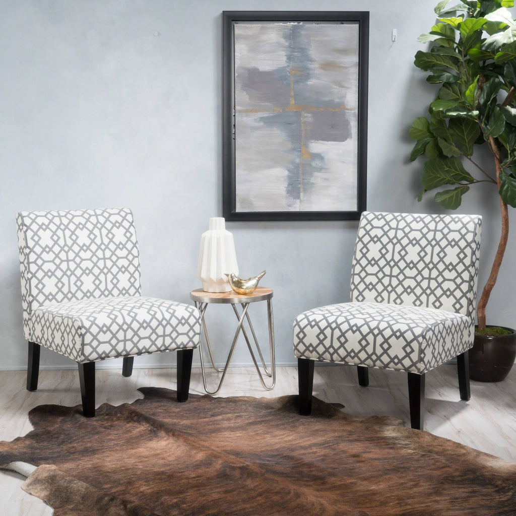Set of 2 Accent Chair Geometric Patterned Gray A10233