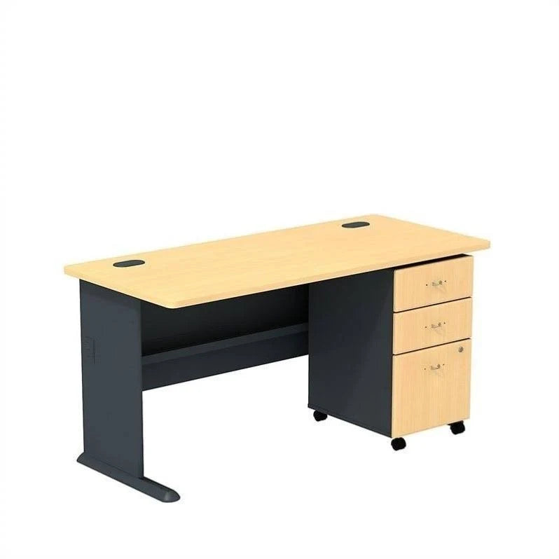 60x22 Desk with Mobile File Cabinet in Beech H260