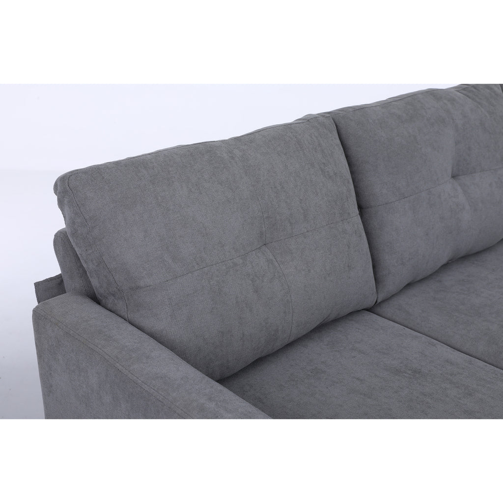 75" Gray Fabric Sofa and Chaise Convertible to Ottoman O7184