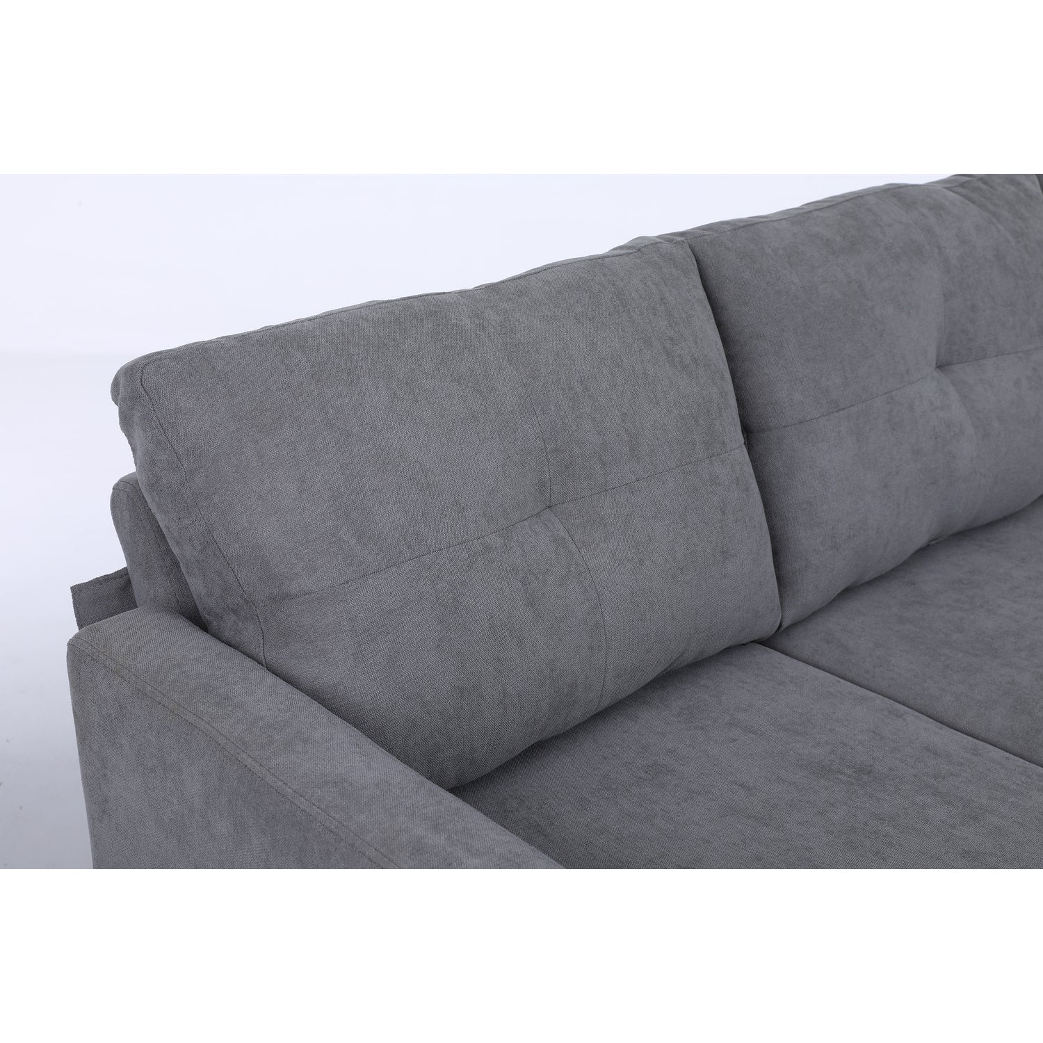75" Gray Fabric Sofa and Chaise Convertible to Ottoman O7184
