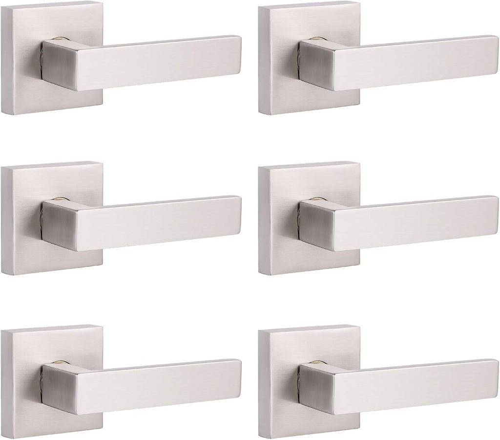 Brushed Nickel Square Entrance Door Lever with Deadbolt Locksets, 2 Pack X801640