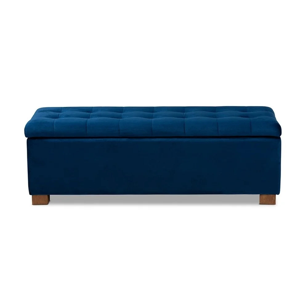 Navy Blue Velvet Storage Ottoman Bench P961