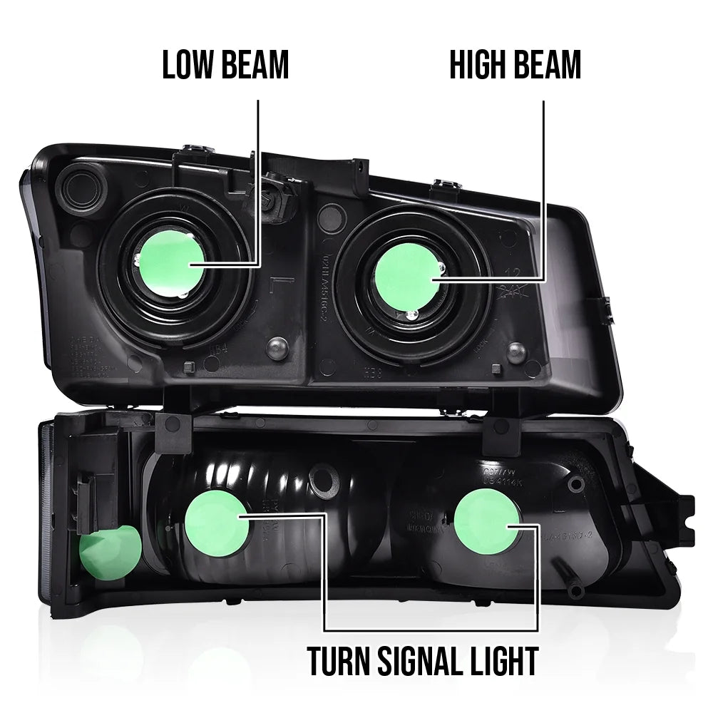 LED Headlight Smoky Lens Black Housing Amber Corner I267