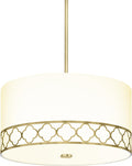 Fabric Linen Drum Chandelier, 14 Inch 3-Light Ceiling Fixture with Scalloped Brass Metal Design and Glass Diffuser D50629