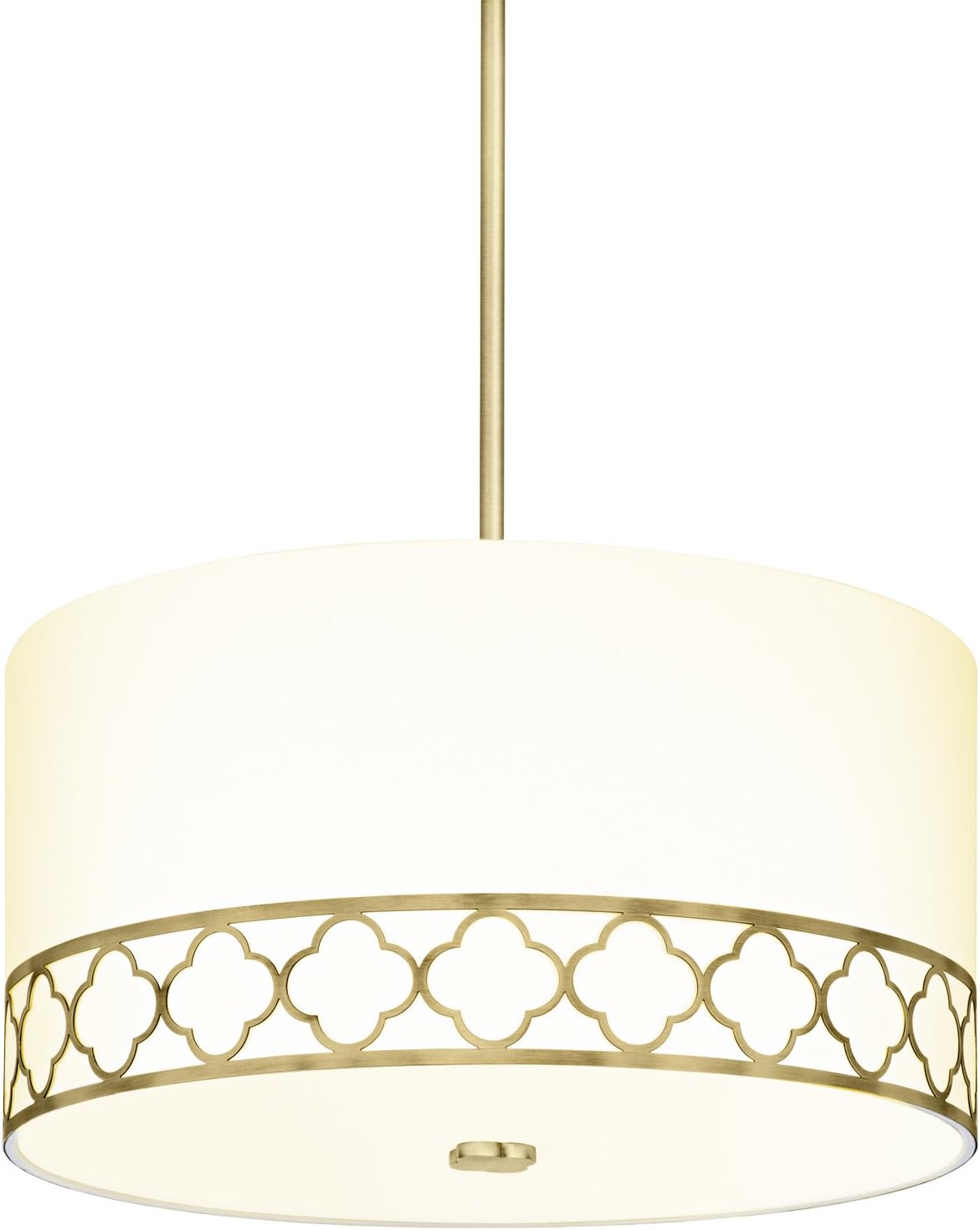 Fabric Linen Drum Chandelier, 14 Inch 3-Light Ceiling Fixture with Scalloped Brass Metal Design and Glass Diffuser D50629