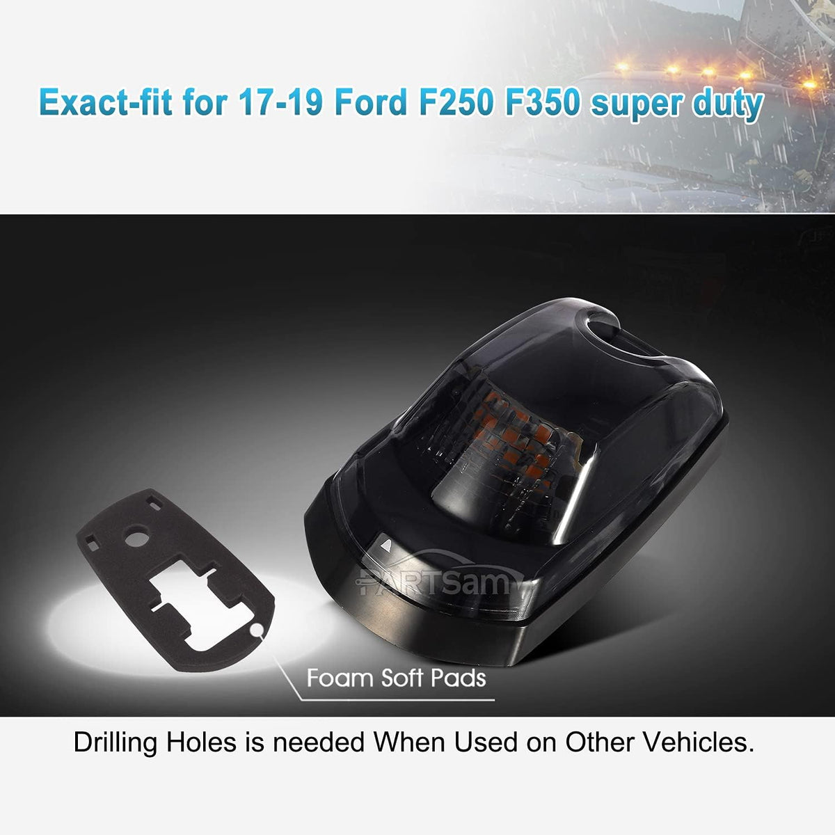 5Pcs Smoke Amber LED Cab Marker Roof Clearance Lights Assembly E79873
