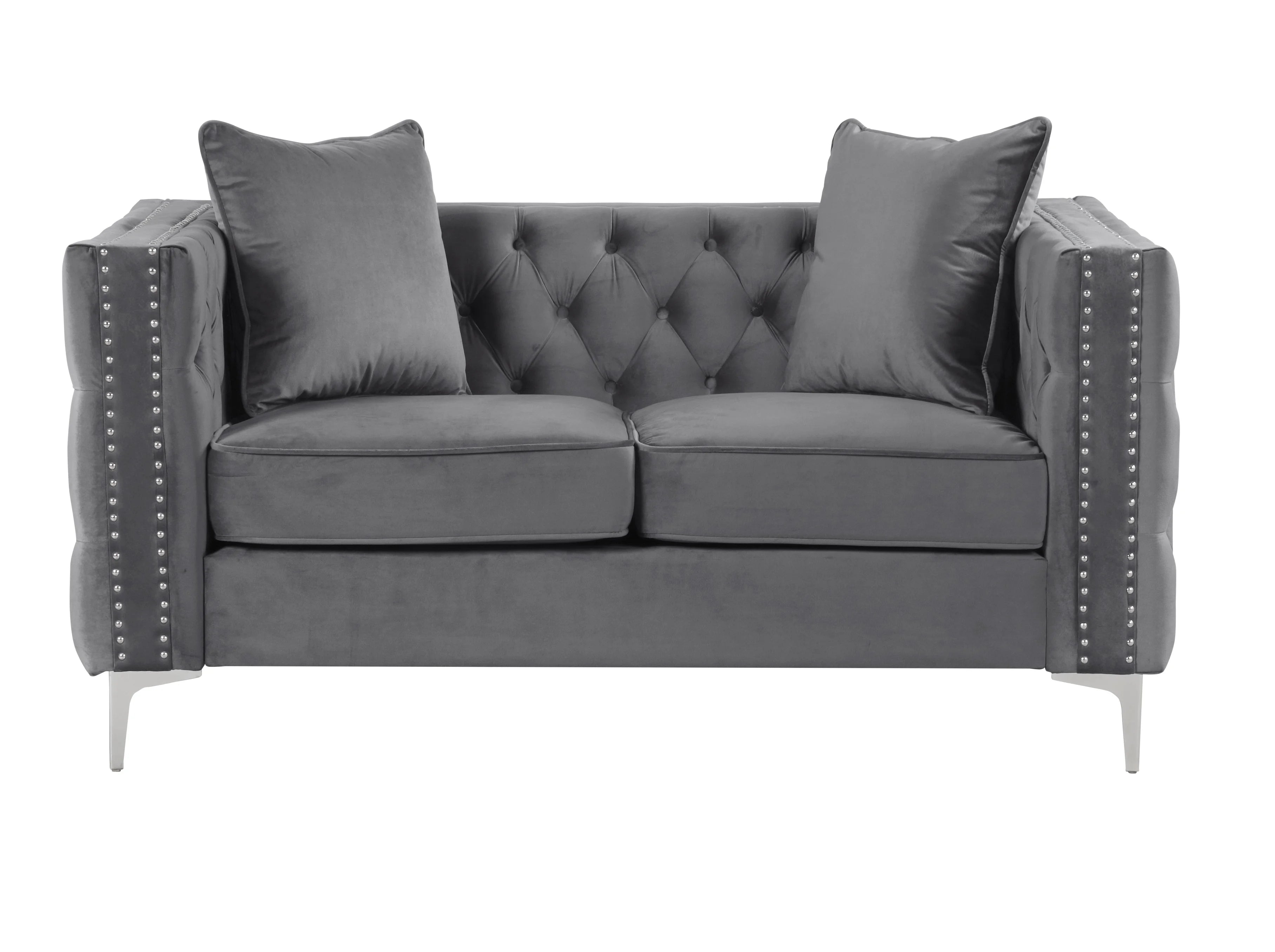 Gray Velvet 3 Pieces Loveseat and 2 Armchairs U44319