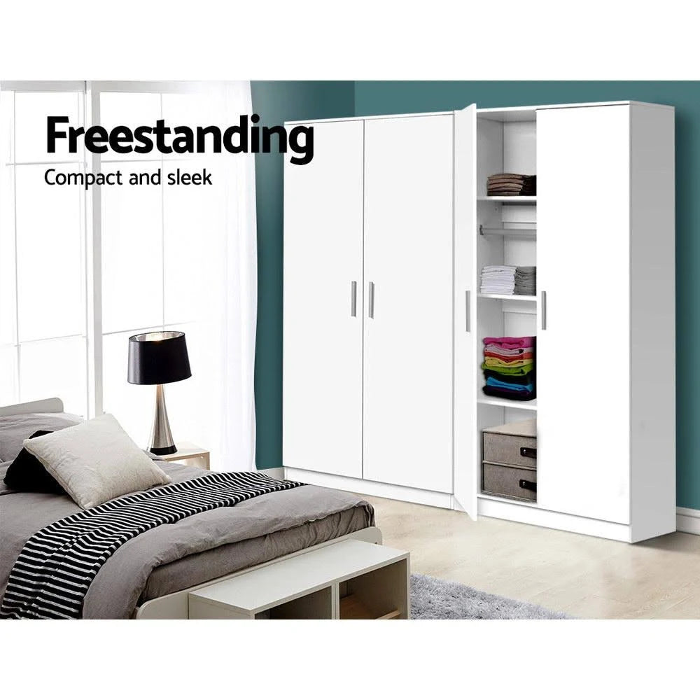White 2 Door 180cm Wardrobe Closet Storage Cabinet T4987