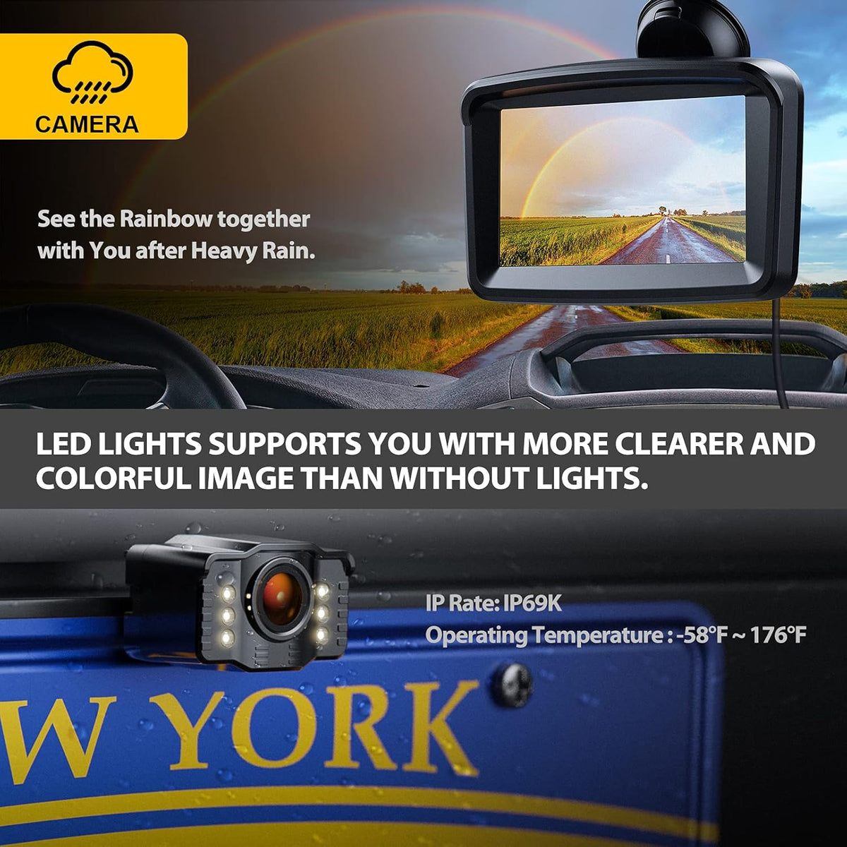 5 Monitor with 1080P Backup Camera, License Plate 149° Rear View Kits, IP69 Waterproof G154907