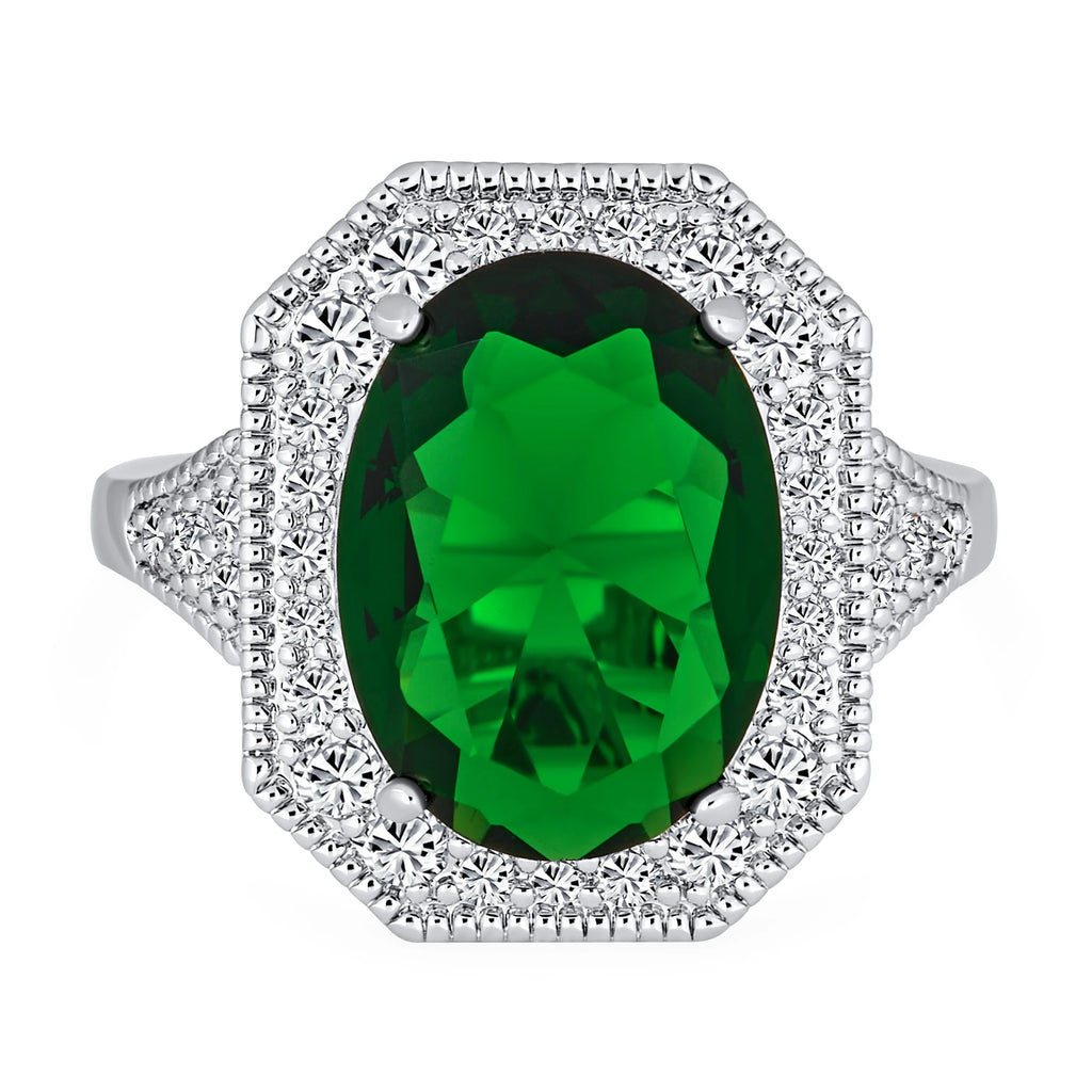 Vintage Oval CZ Emerald Cut Green Statement Cocktail Ring M61492