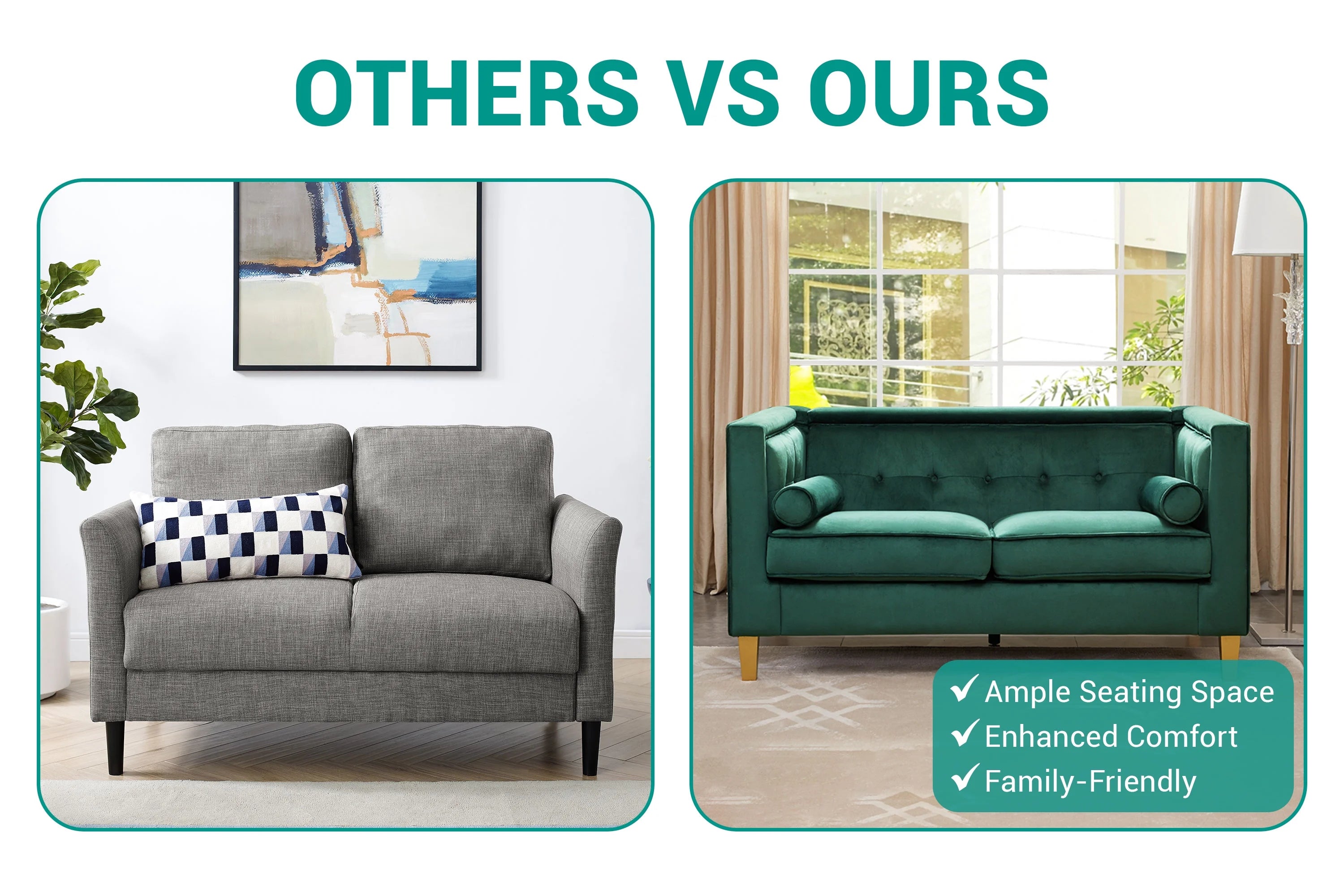 Green Loveseat with Solid Wood Legs J27913