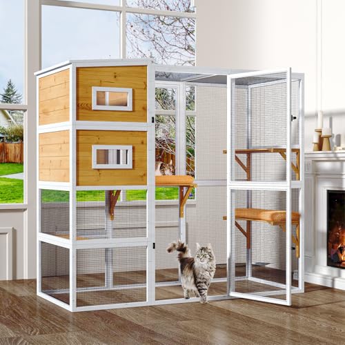 Large Cat Enclosure with Waterproof Cover and Sunshine Panel Roof, 72 inch S88810