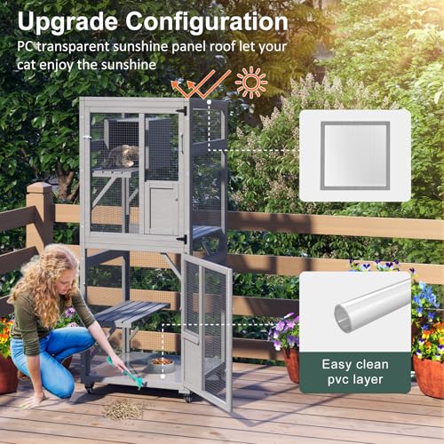 Large Cat Enclosure with Waterproof Cover and Sunshine Panel Roof, 72 inch S88810