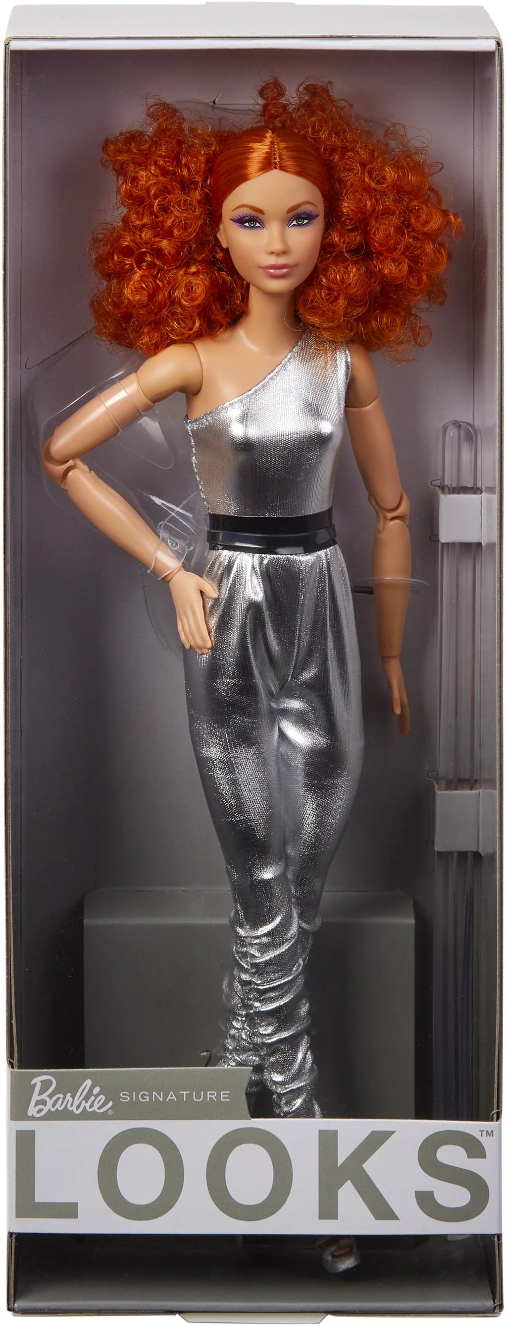 Posable Fashion Doll with Curly Red Hair & Metallic Jumpsuit D76568