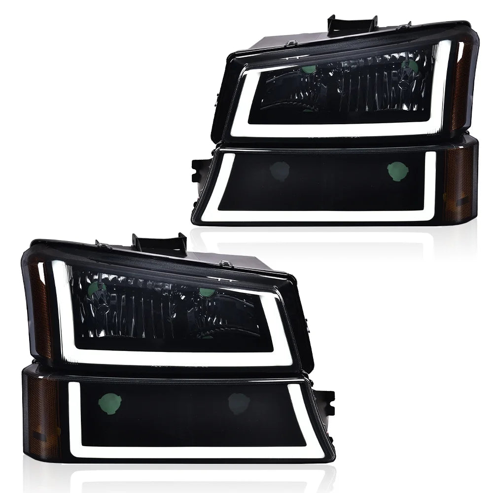 LED Headlight Smoky Lens Black Housing Amber Corner I267