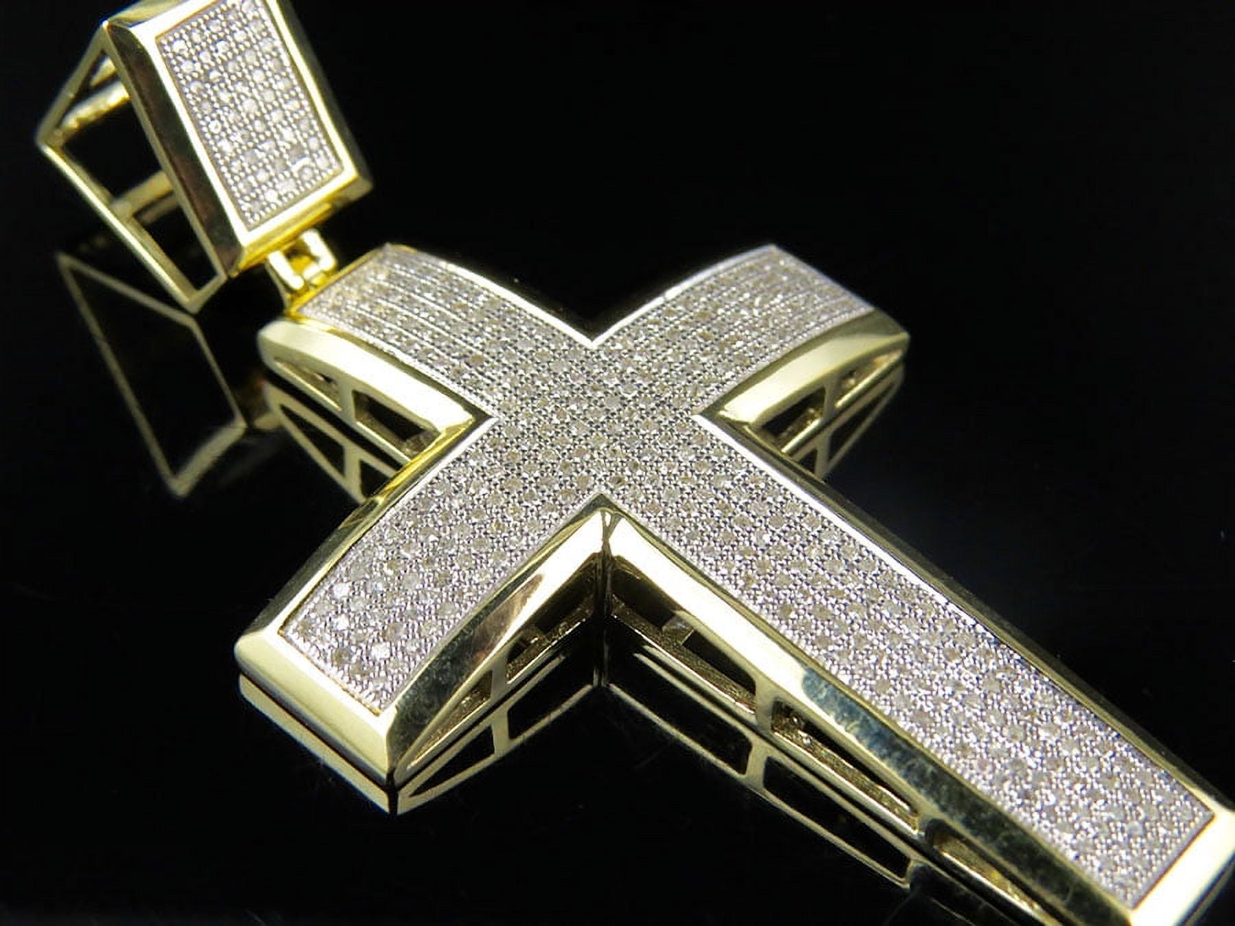 10K Yellow Gold Dome Cross Pendant Charm 1.70ct P2399