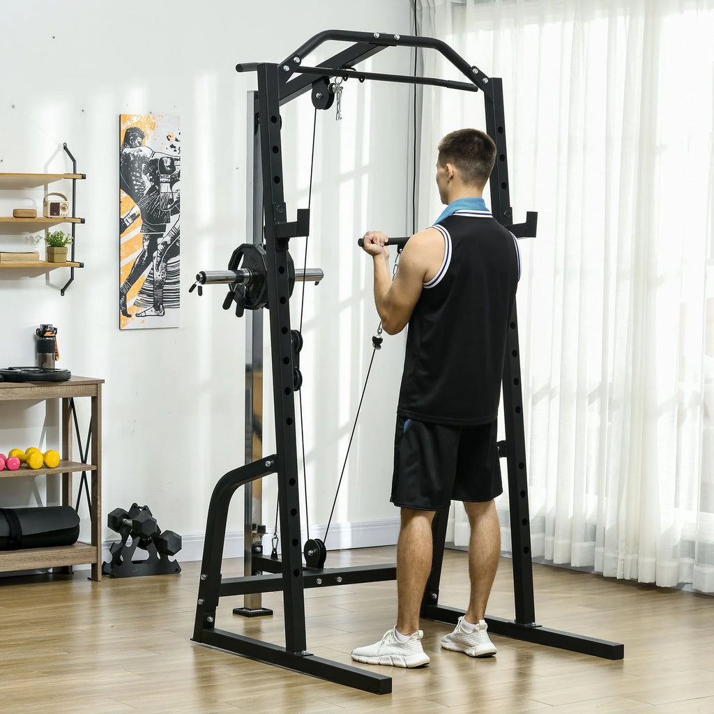 Power Cage with Pulley System Squat Rack Pull up Stand N79438