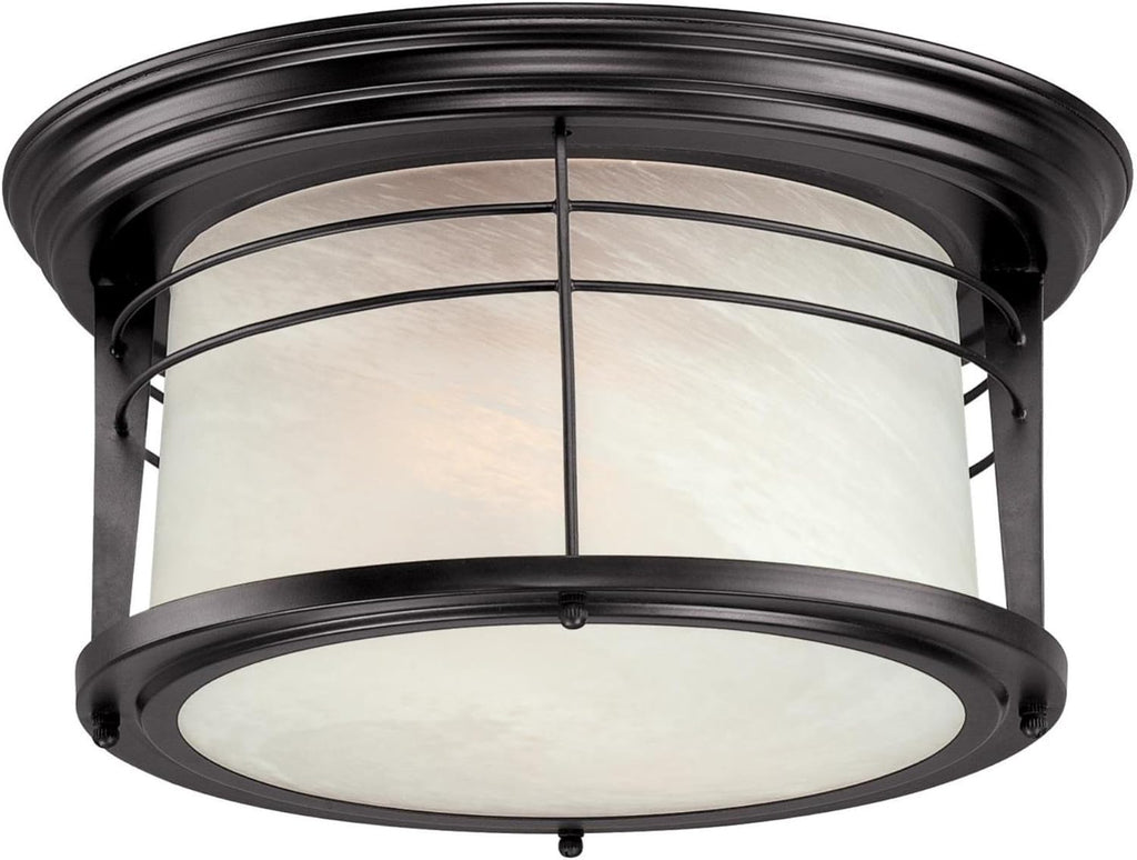 Two-Light Exterior Flush-Mount Fixture, Weathered Bronze Finish, White Alabaster Glass (2 Pack) L224905